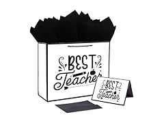 12.6" White and Metallic  Black Gift Bag