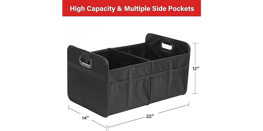 Simple Deluxe Car Trunk Organizer, 2 Compartments Collapsible Trunk Storage, Anti-slip Design, Made Of Waterproof 600D Oxford Polyester, Suitable For