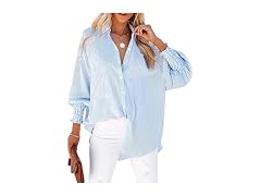 LEMAFER Womens Smocked Boyfriend Shirt