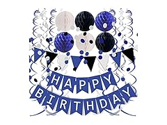 FECEDY Navy Blue White Black Happy Birthday Decor