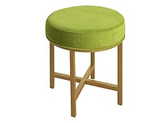 Round Stool Metal Base Green Velvet