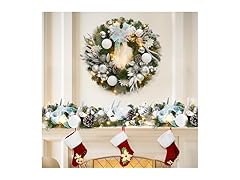 Takywep Pre-Lit Artificial Christmas Wreath, Xmas Decorat