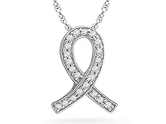 Dia Accent Silver Breast Cancer Ribbon Pendant- Pick Color