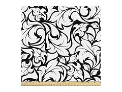 Ambesonne Floral Fabric by The Yard, Monochrome