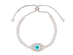 Mother of Pearl 18K White Gold CZ Evil Eye Bracelet