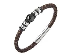 Brown Braided Leather Push/Pull Bracelet
