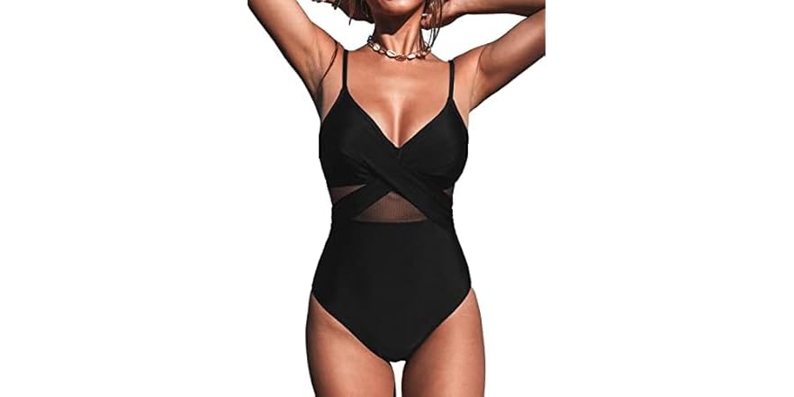 CUPSHE One Piece V-Neck Mesh Swimsuit