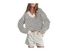 Womens Checkered Striped Sweater