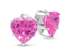 Pink CZ Heart Stud Earrings in Sterling Silver