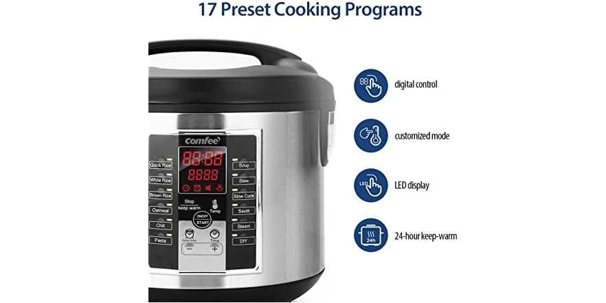 COMFEE' Rice Cooker, Slow Cooker, Steamer, Stewpot, Saute All in One