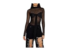 Forever 21 Women (S) Mesh Polka Dot Mock Neck Top