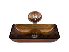 VIGO Rectangular Russet Glass Vessel Sink and Waterfall Faucet Set in Brushed Nickel