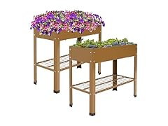 Set of 2 Sunnydaze HB-775 Raised Steel Garden Beds- Brown
