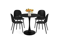 Mid Century Modern Round Black Dining Table Set