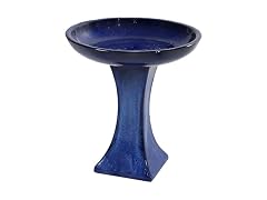 Sunnydaze Ceramic Bird Bath 16" H Blue Glaze Finish