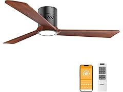 DAMINY Natural Solid Wood Flush Mount 52in Ceiling Fan