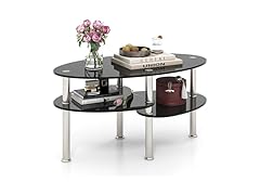 Giantex Oval Glass Coffee Table - 3-Tier