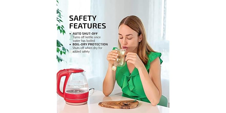 OVENTE Electric Kettle,1.5L Borosilicate Glass Red