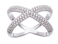 18K White Gold "X" Criss Cross Ring w/ CZ