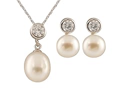 White Bezel CZ Pearl Set