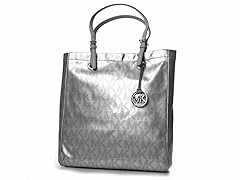 Jet Set North South Tote, Silver Patent