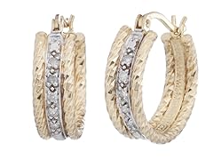 YGP 0.10 CT Sterling Silver Diamond Hoop Earrings