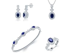 Created Blue Sapphire And Diamond 4 Pc Set, 0.3ct