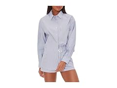 Forever 21  (L) Pinstriped Button-Front Shirt