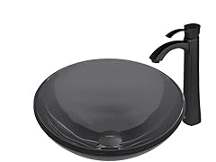 VIGO Sheer Black Glass Vessel Sink and Otis Faucet Set in Matte Black Finish