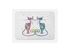 Lunarable Cat Bath Mat, Couple of Cats Floral No