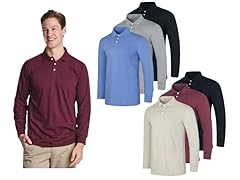 6PK Men's Cotton Long-Sleeve Polo Shirts