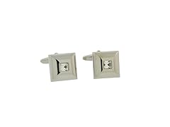 Silver Tone Crystal Center Square Cufflinks