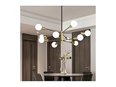 BesLowe 10-Light Modern Sputnik Chandelier, Black & Gold