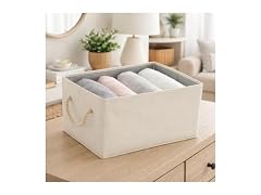 Sukkri Ivory White Storage Bins with Cotton Rope Handles, 2 PK