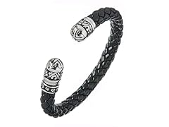 Black Braided Leather Cuff Bracelet
