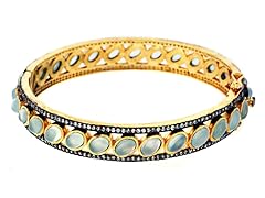 18K Gold-Plated SS Sea Green Chalcedony Semi-Precious Gemstone Bangle