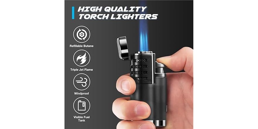 iopklm Refillable Butane, Triple Jet Lighter