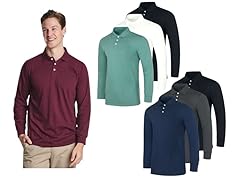 3PK Men's Cotton Blend L/S Polo Shirts