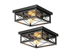 2-Light Industrial Square Flush Mount Ceiling Light