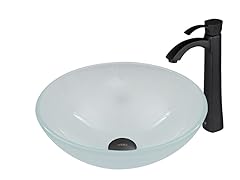 VIGO White Frost Glass Vessel Sink and Otis Faucet Set in Matte Black Finish