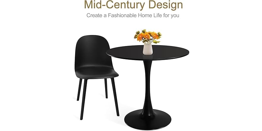 Mid Century Modern Round Black Dining Table Set