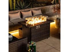 44" Rattan Fire Table w/ Ceramic Top + Cover