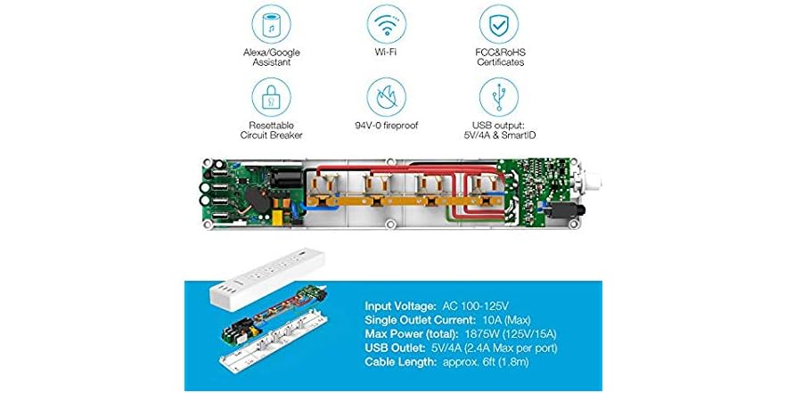 Lefun Wi-Fi Smart Power Strip - 4 Outlets, 4 USB