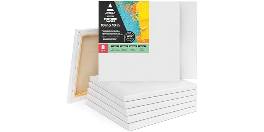 ARTEZA Stretched Canvas, 10 x 10 Inches, 8PK