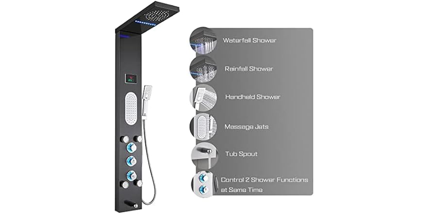 ELLO&ALLO LED Rainfall Waterfall Shower Head Rain Massage System with LED Body Jets, Stainless Steel Bathroom Shower Panel Tower System, Brushed Nickel ELLO&ALLO LED Rainfall Waterfall Shower Head Rain Massage System with LED Body Jets, Stainless Steel Bathroom Shower Panel Tower System, Brushed Nickel