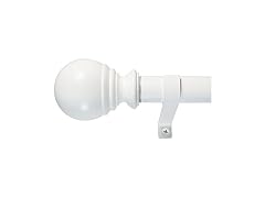 Decopolitan Ball Single Telescoping Drapery Rod Set, 36-72-Inches, White