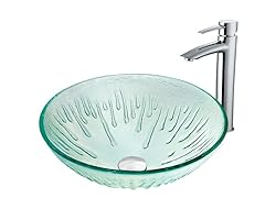 VIGO Icicles Glass Vessel Sink and Shadow Faucet Set in a Chrome Finish