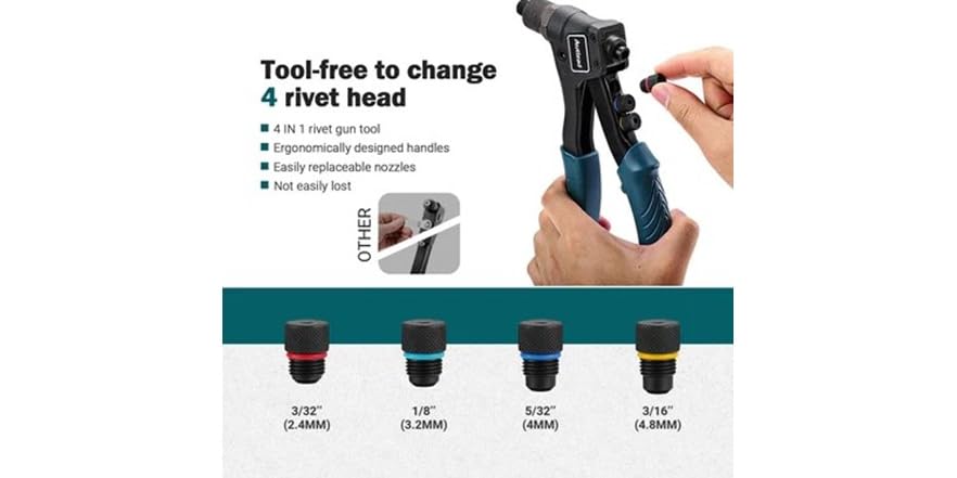 One Hand Interchangeable Manual Rivet Gun Kit