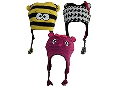 Children's Animal Beanie 3-PK: Bee, Houndstooth, Chipmunk