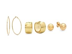Ladies 3 Set 18k Gold Plated Hoop, Huggie And Stud Earrings